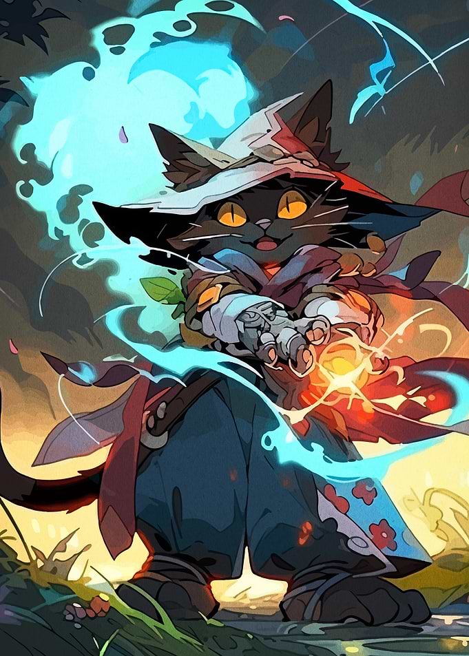 Magical Cat Wizard Illustration