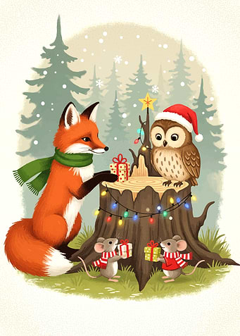 Festive Forest Friends Christmas Illustration