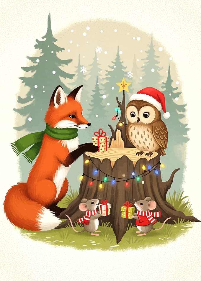 Festive Forest Friends Christmas Illustration