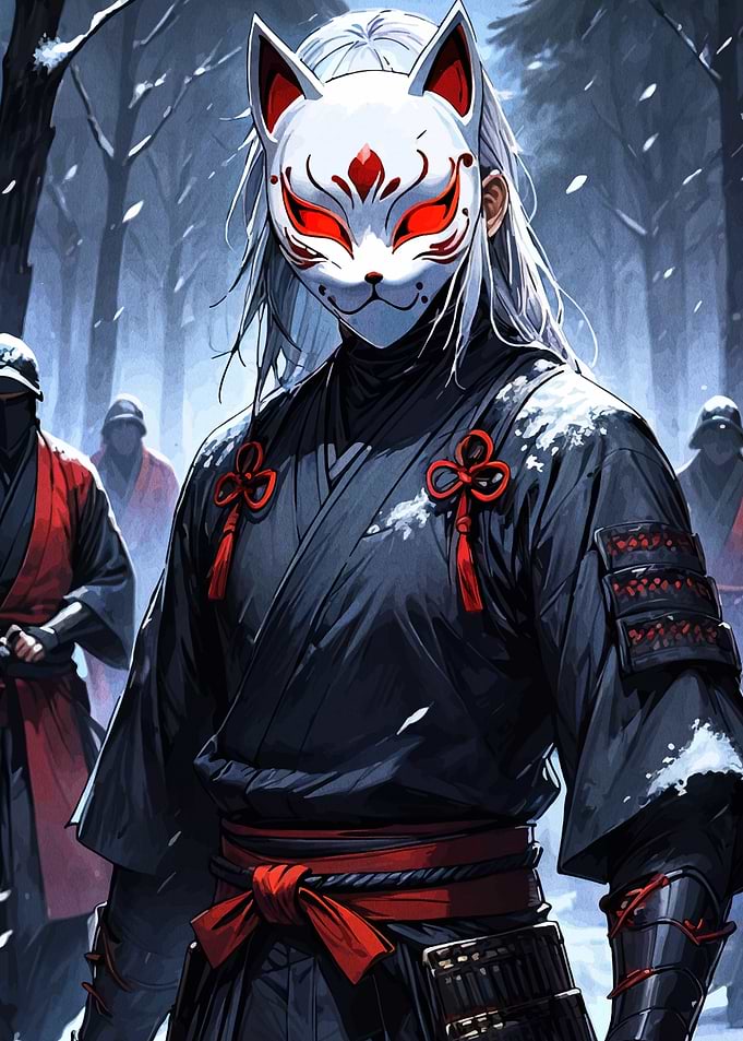 Masked Samurai in Snowy Forest