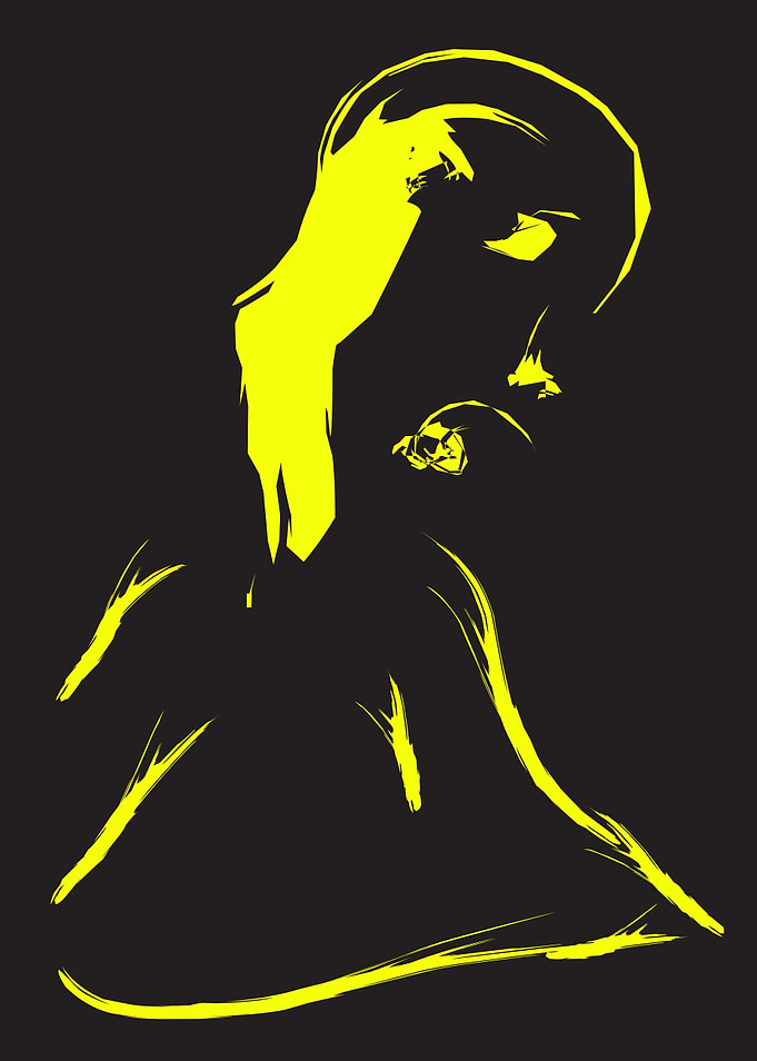 Abstract Yellow Human Figure on Black Background