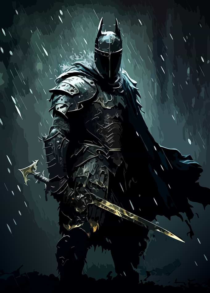Dark Knight Warrior in the Rain