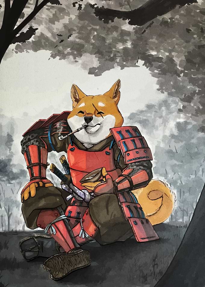 Samurai Shiba Inu with Pipe