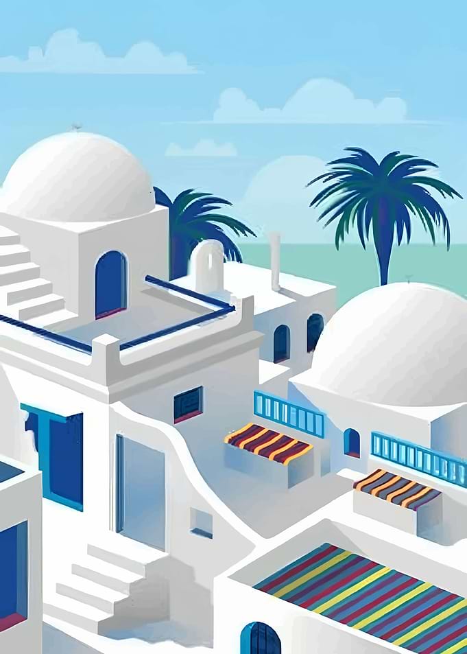 White tunisian and Palm Trees