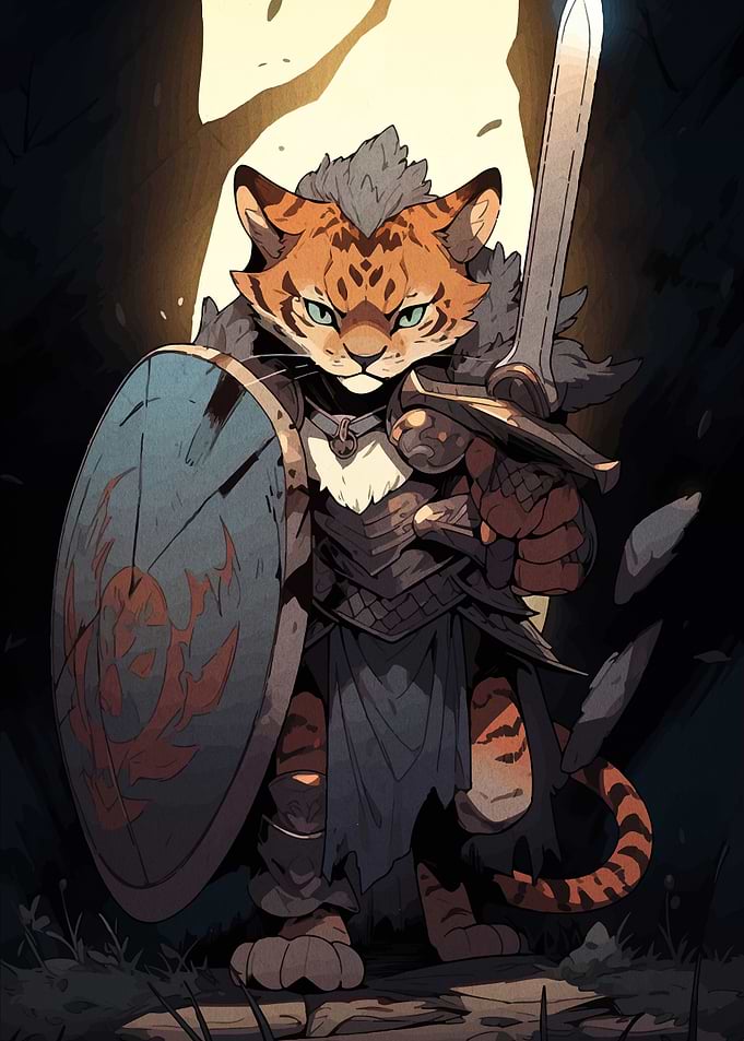 Anthropomorphic Tiger Warrior with Sword and Shield