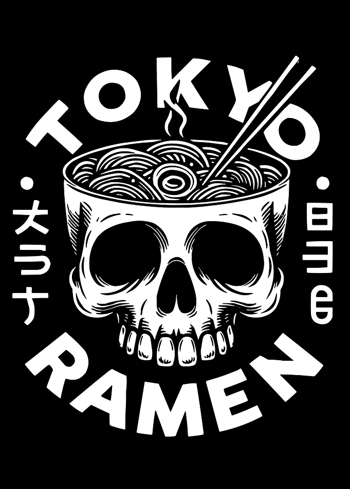 Tokyo Ramen Skull Illustration