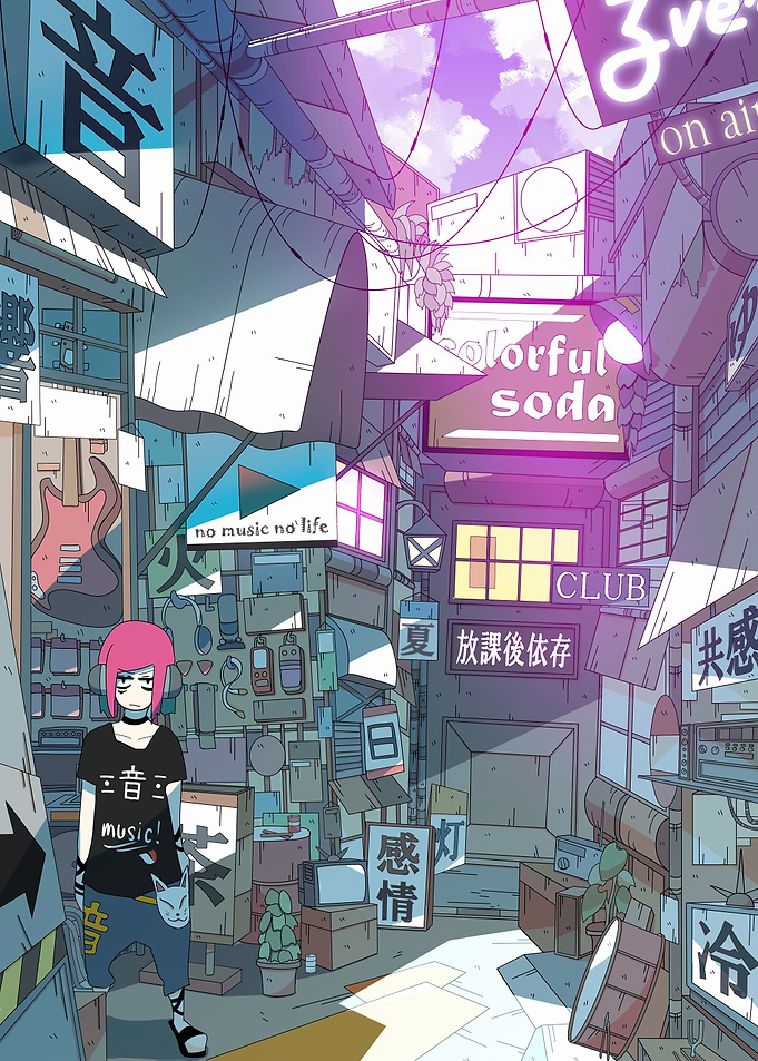 Anime Girl in Urban Alleyway Scene