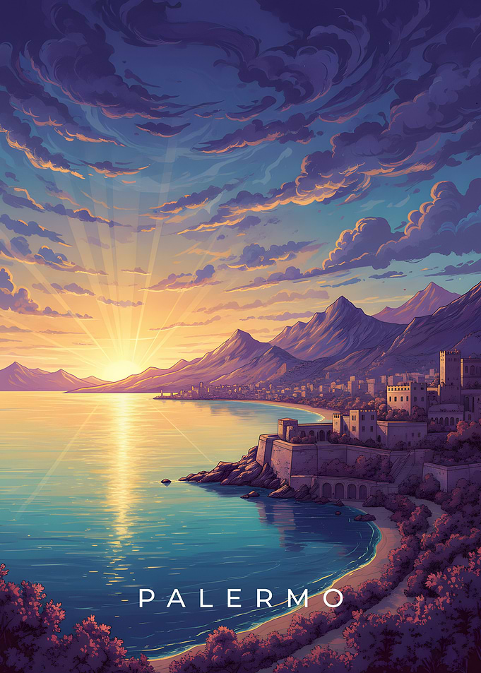 Palermo Coastline at Sunset
