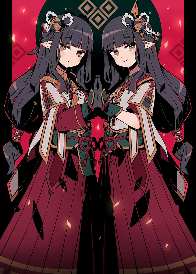 Anime Twins in Traditional Attire
