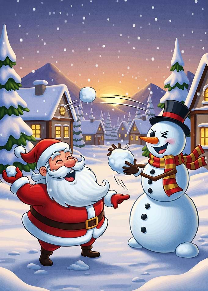 Santa Snowman Snowball Fight
