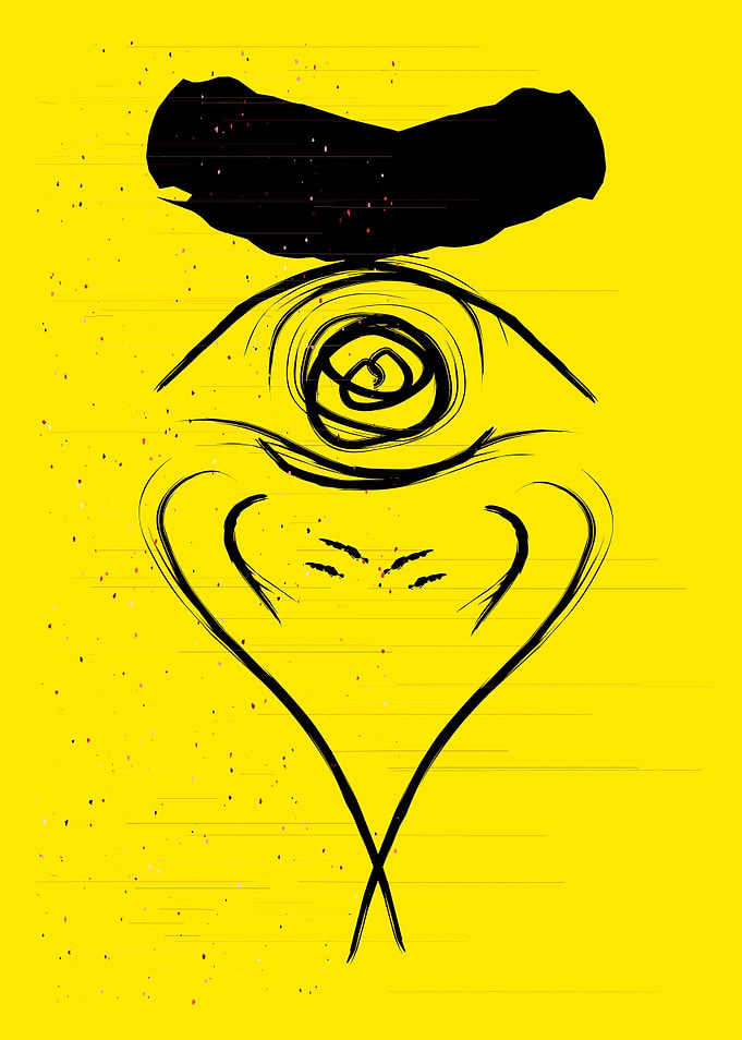 Illuminati Eye with Red Lines and Glitch on Yellow – Bold Abstract Poster