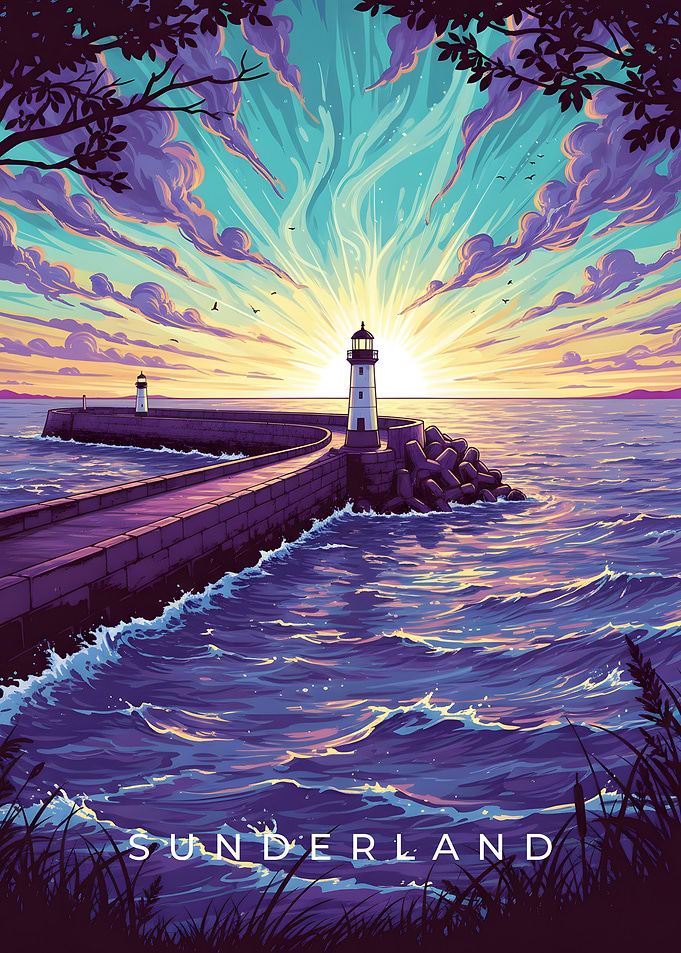 Sunderland Lighthouse at Sunset Illustration
