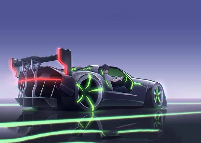 Futuristic Car with Driver