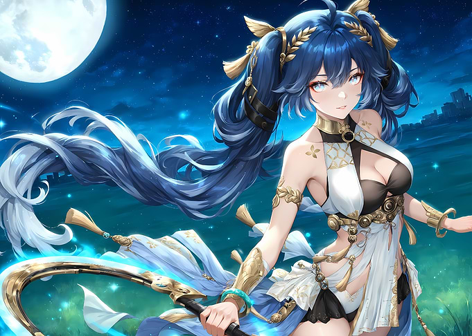 Girl with Blue Hair and Scythe