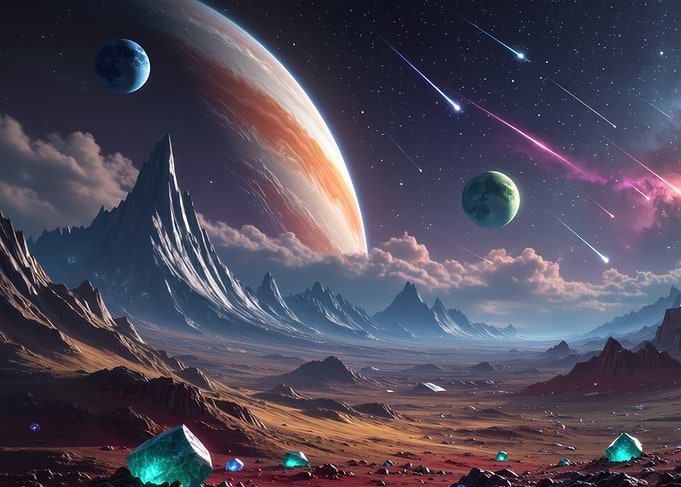 Alien Planet Landscape with Crystals