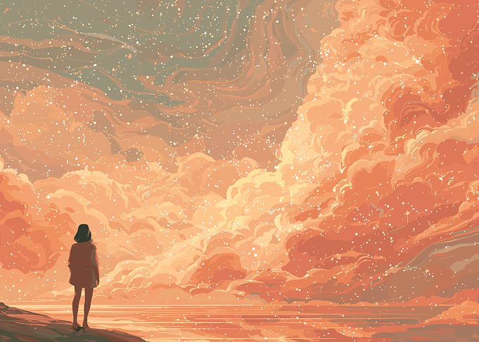 Woman Gazing at Orange Sky