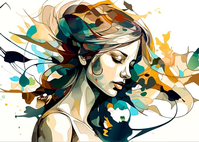 Abstract Woman Portrait with Colorful Splashes