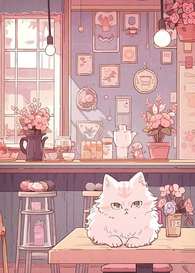 Cute Cat in a Cozy Cafe
