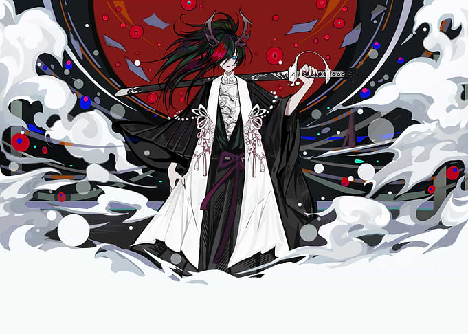 Anime Character with Sword and Horns