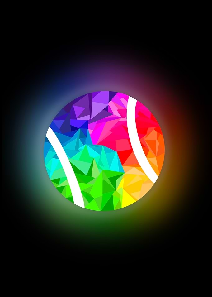 Colorful Polygonal Tennis Ball on Black