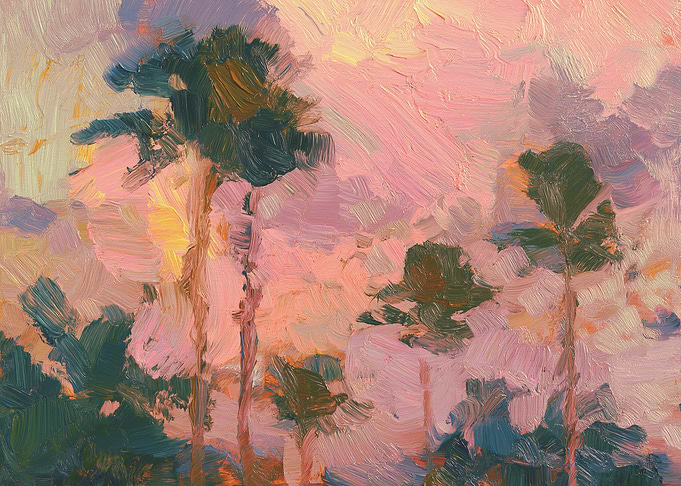 Impressionistic Trees at Sunset Painting