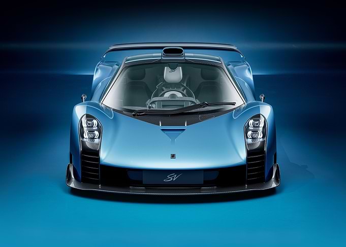Blue Supercar Front View Studio Shot