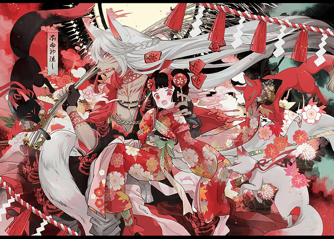 Anime Girl with Fox Spirit Companion