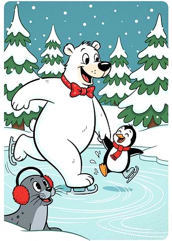 Cartoon Animals Ice Skating in Winter