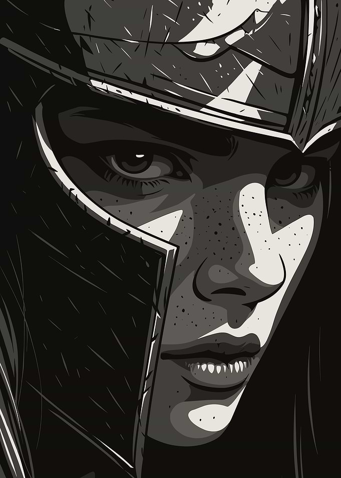 Monochrome Warrior Woman Portrait