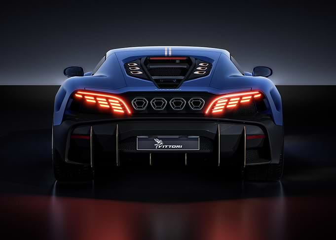 Blue Vittori Sports Car Rear View