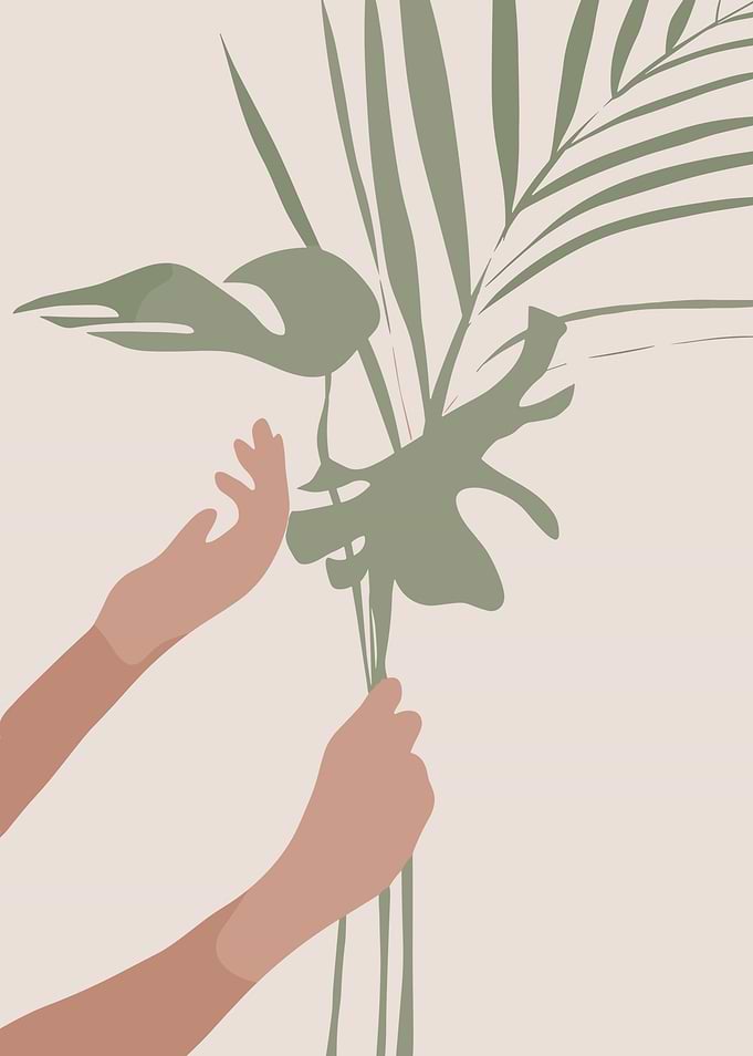 Hands Holding Green Tropical Leaves Art