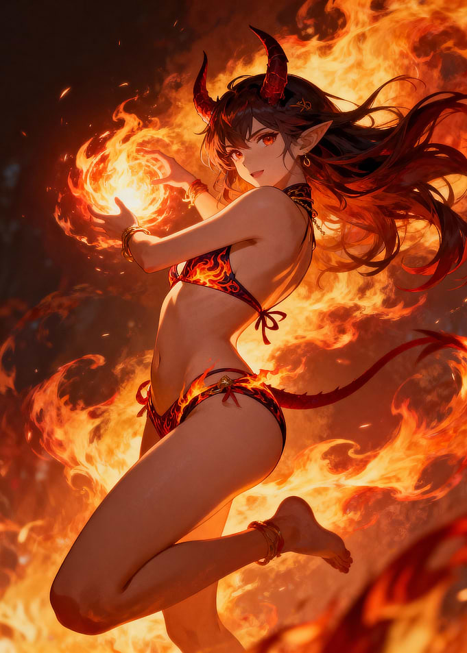 Anime Devil Girl with Fireball