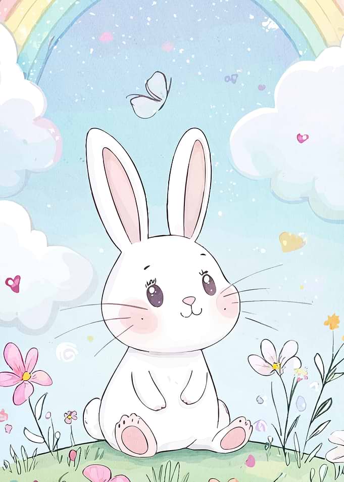 Cute Bunny Rainbow Flowers