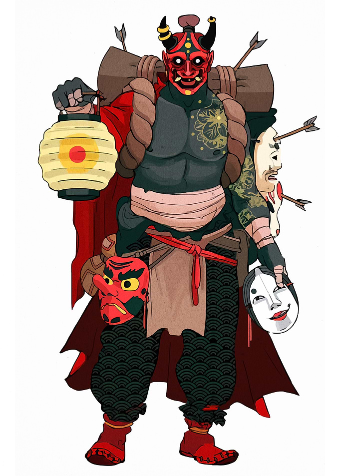 Japanese Oni Warrior with Masks