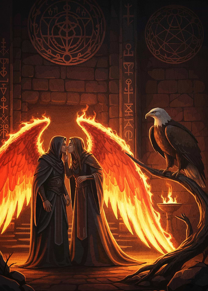 Fiery Angels Kissing Eagle