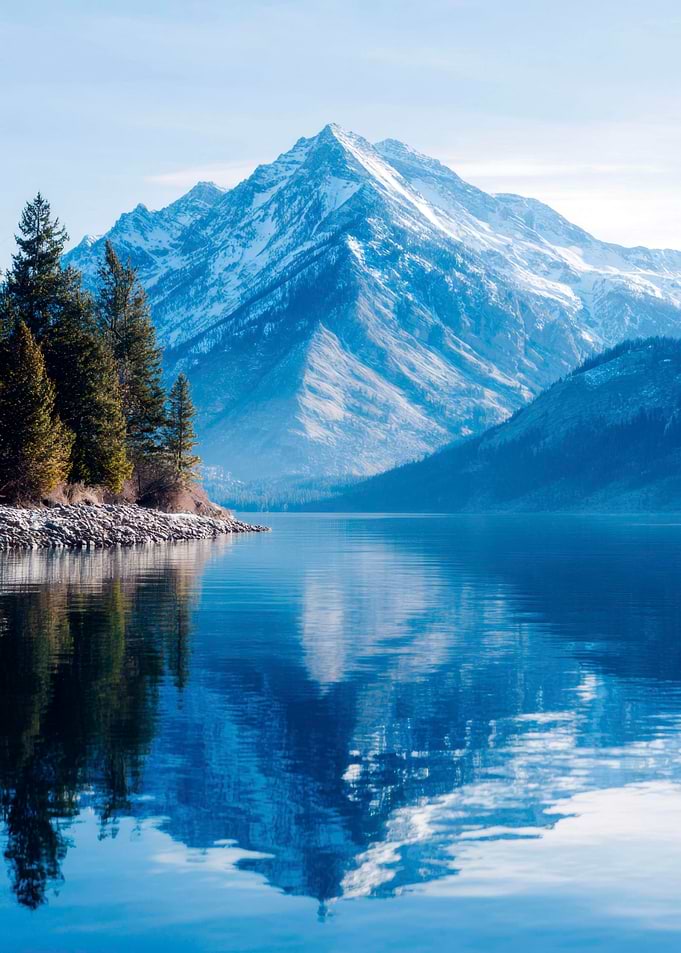 Snowy Mountain Reflection on Lake Nature