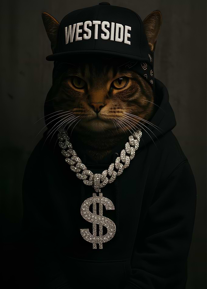 Gangster Cat with Dollar Sign Necklace