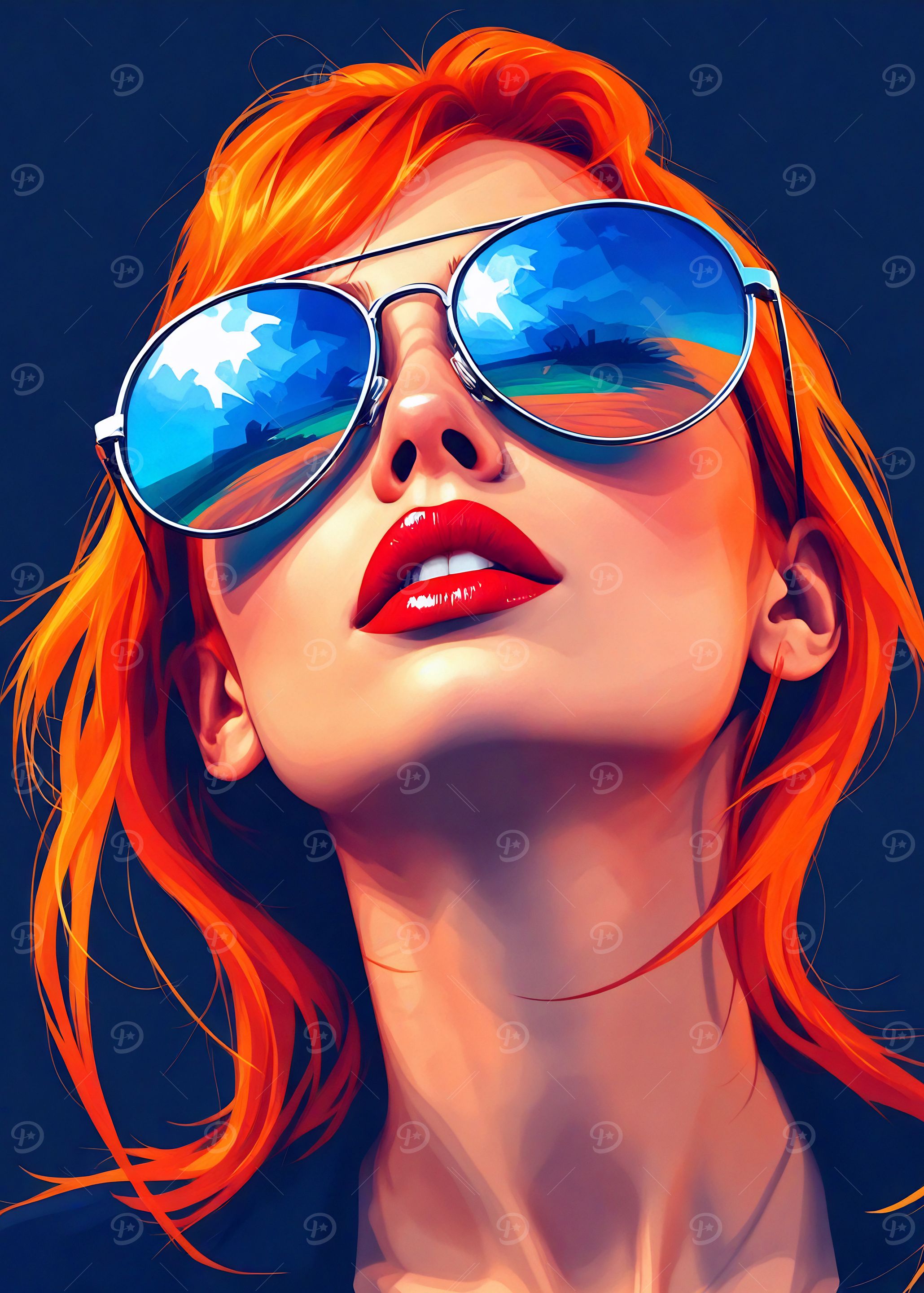 Redhead Woman with Sunglasses and Red Lips