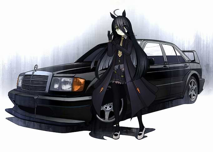 Anime Girl with Black Benz