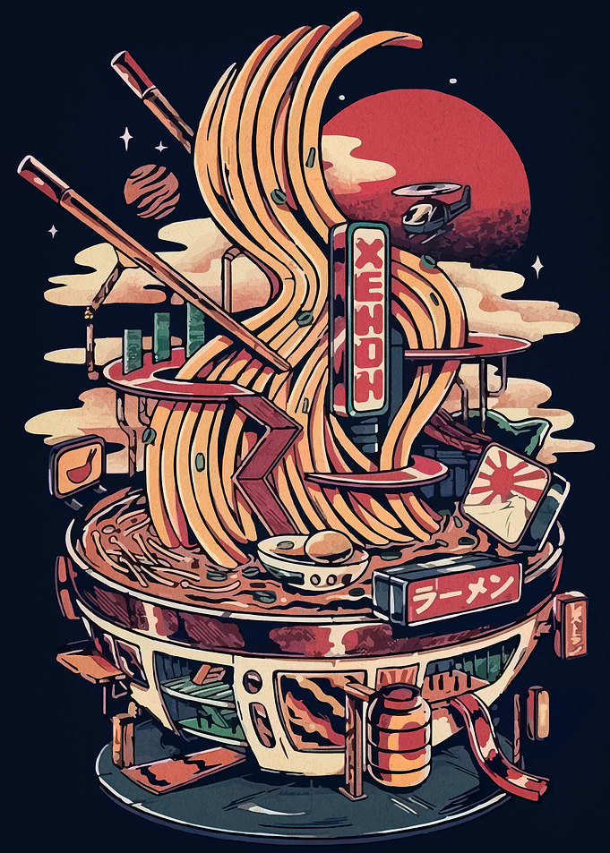 Cyberpunk Ramen Bowl Illustration
