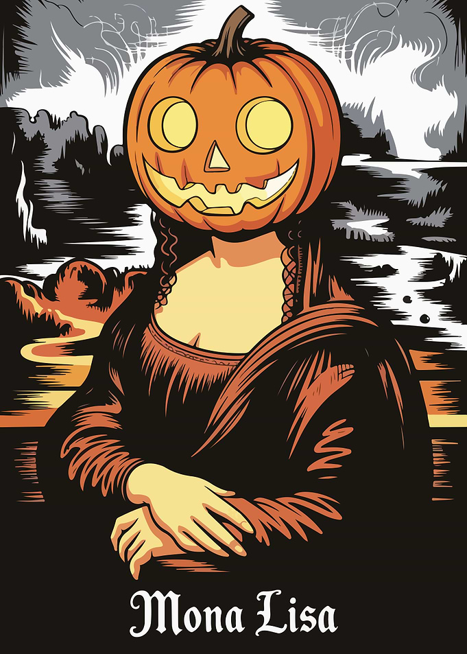 Mona Lisa Pumpkin Head Halloween Art