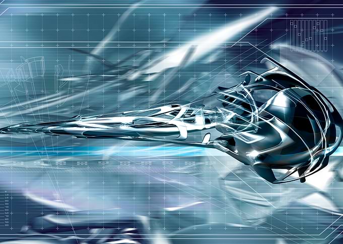 Abstract Metallic Shape on Blue Grid