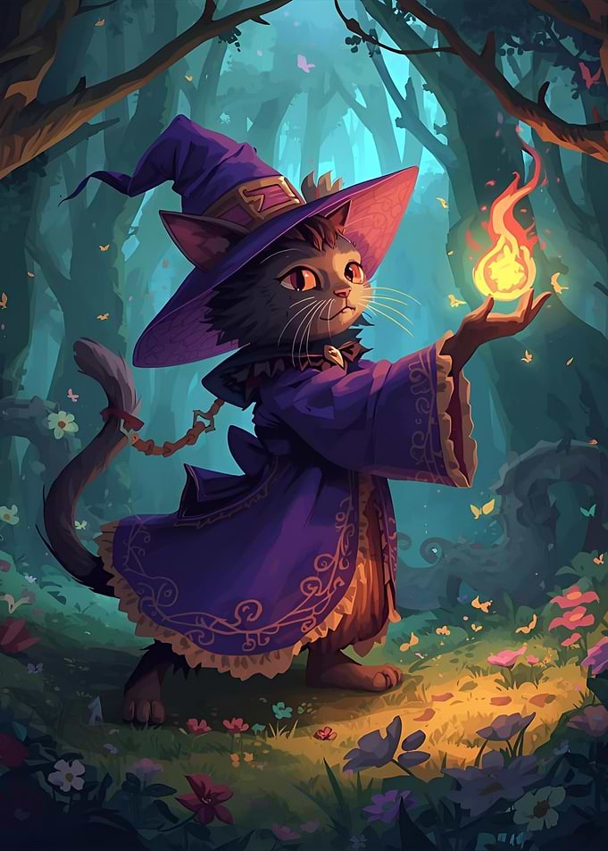 Cat Wizard in Enchanted Forest