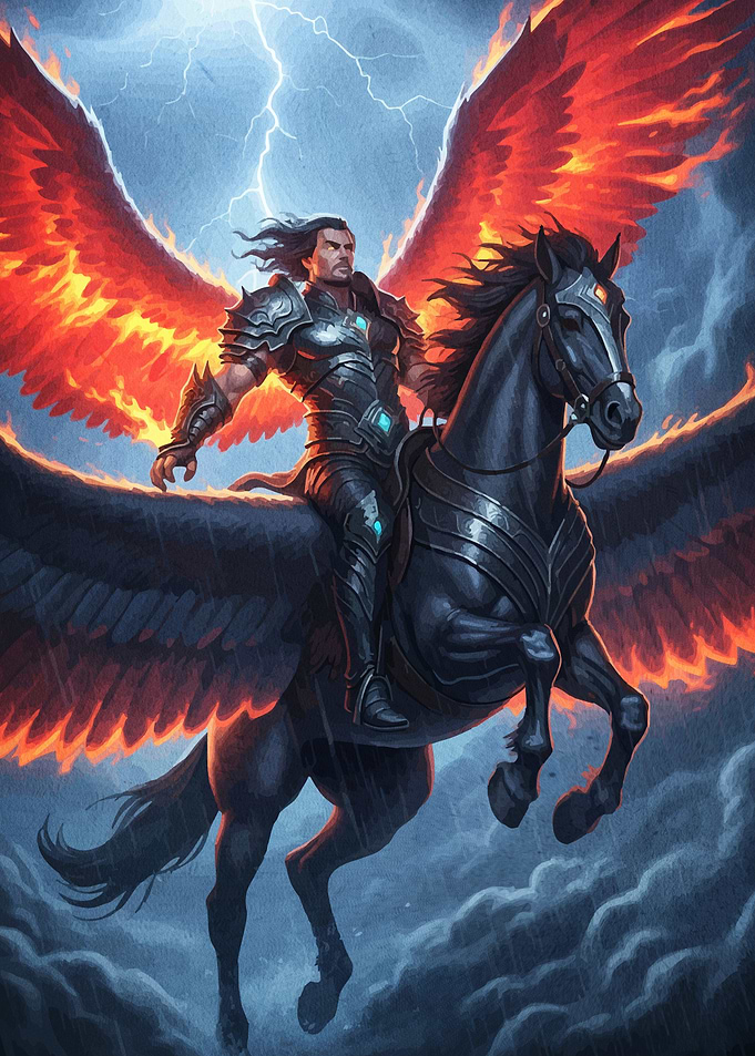 Winged Warrior Black Pegasus
