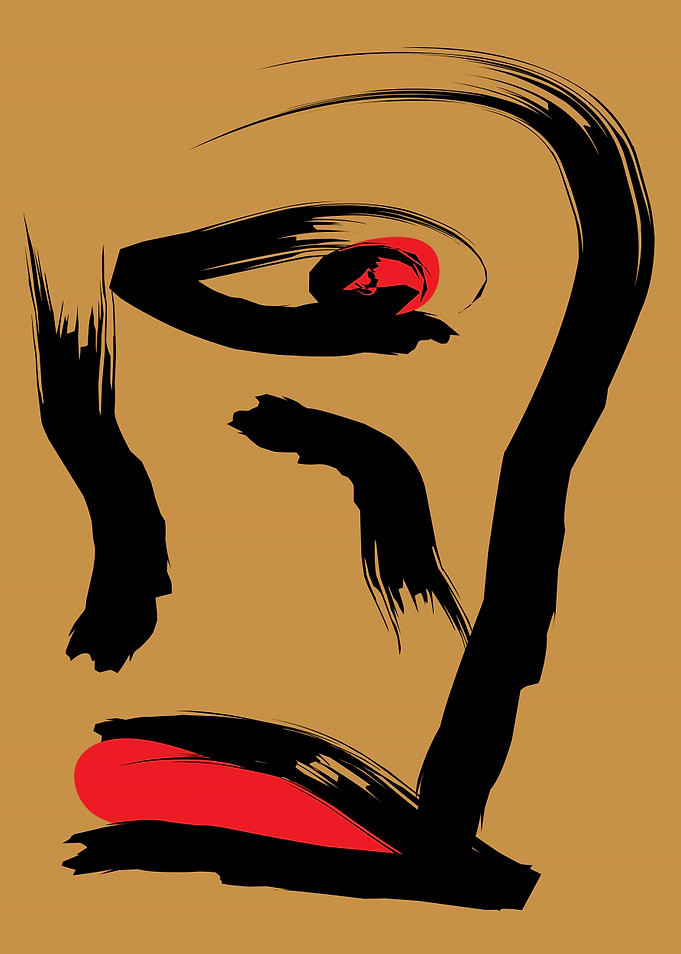 Bold Abstract Face Design with Red Eye and Lips – Minimalist Vector Art