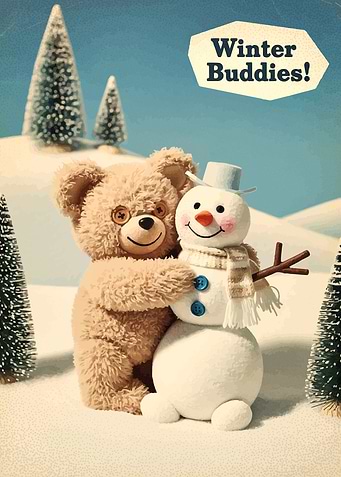 Winter Buddies: Teddy Bear and Snowman