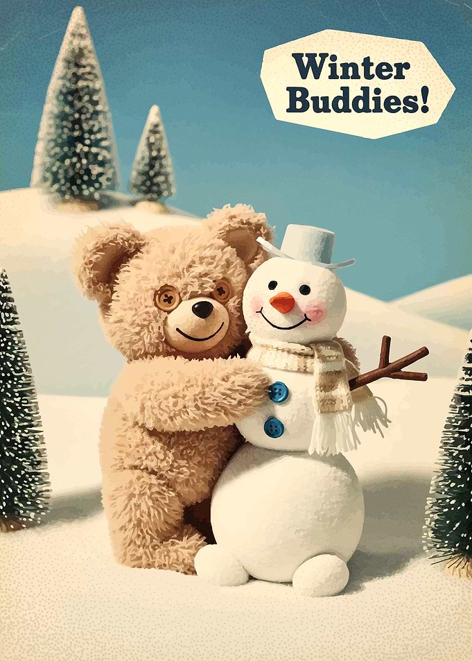 Winter Buddies: Teddy Bear and Snowman