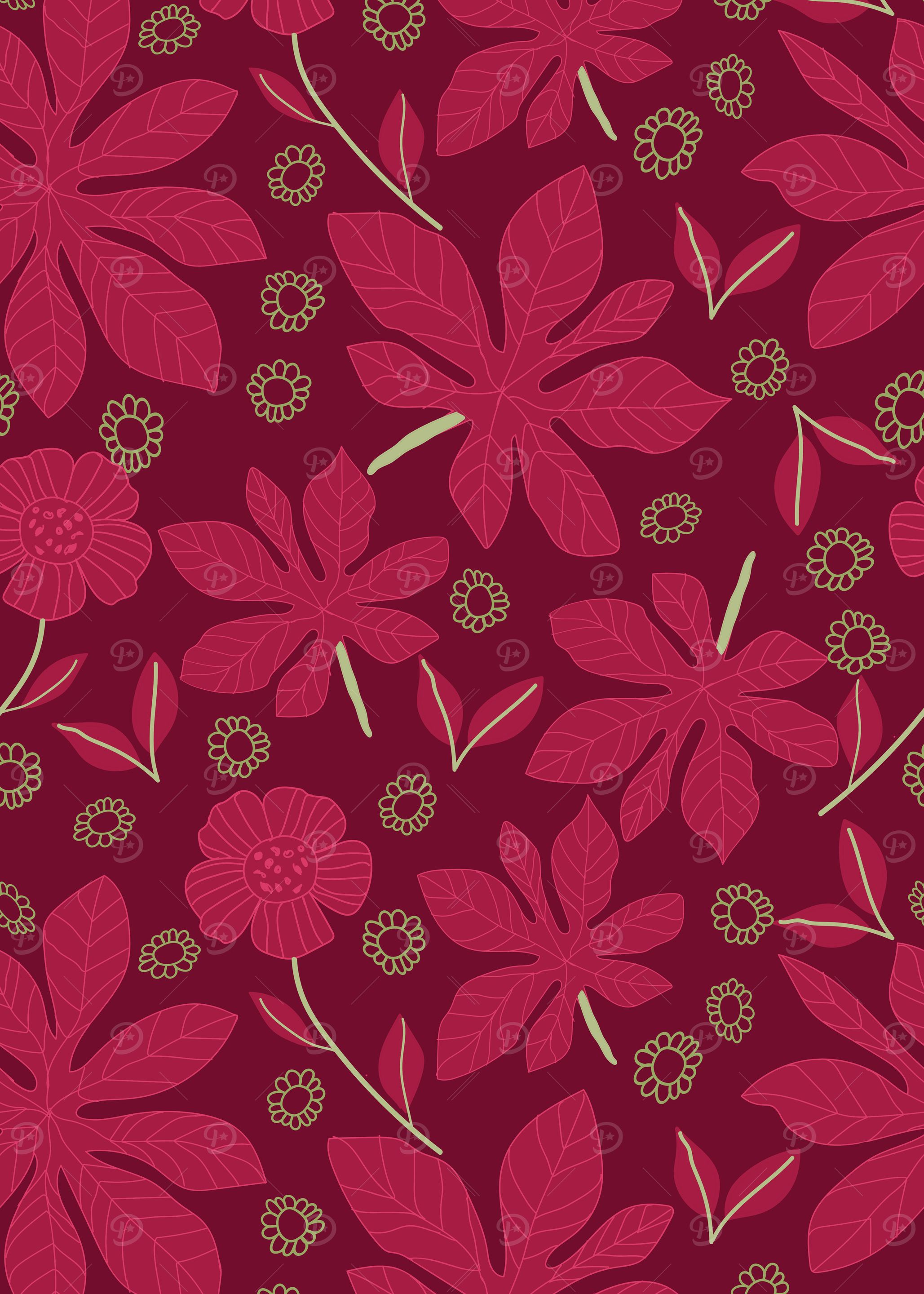 Floral Pattern with Leaves and Flowers