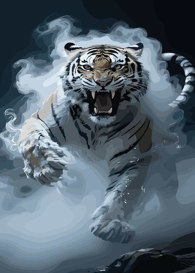 Roaring Tiger in Smoky Haze