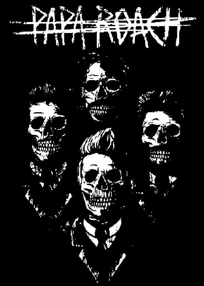 Papa Roach Band Skulls Black and White
